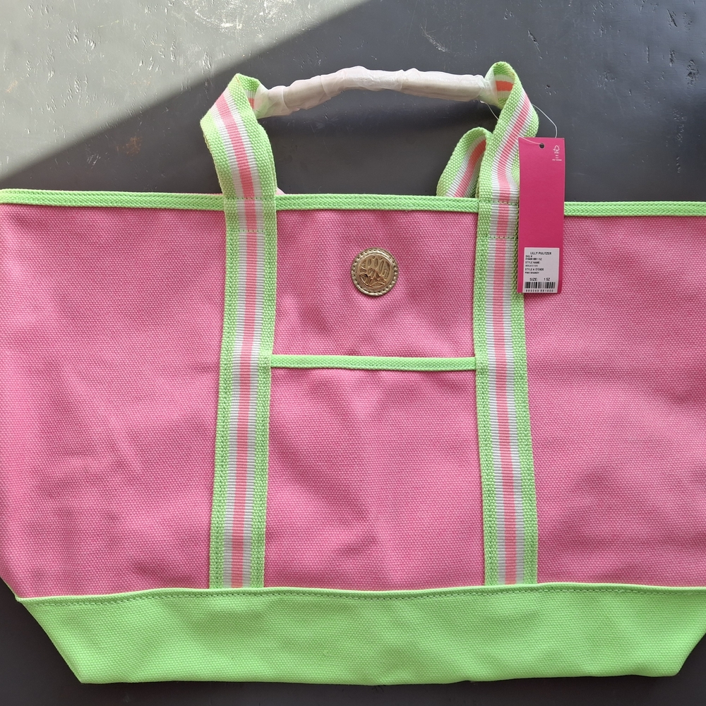 Lilly Pulitzer Pink and Green Canvas Tote